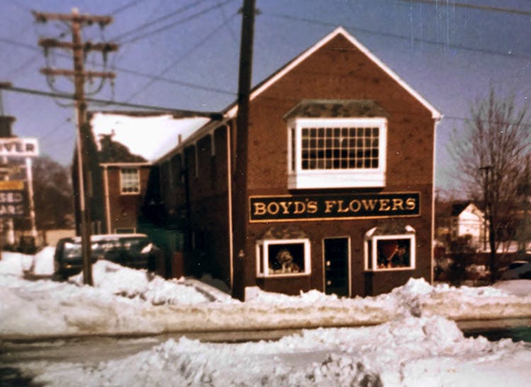 A decades-old glimpse at our original location, blanketed by snow